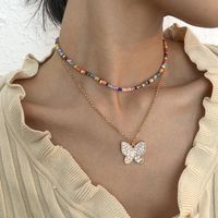 Rétro Alliage Couleur Miyuki Perle Multicouche Papillon Pendentif Collier En Gros Nihaojewelry main image 3