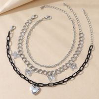 Creative Peach Heart Butterfly Pendent Multi-layer Copper Anklet Wholesale Nihaojewelry main image 1