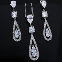 Fashion Zircon Pendant Long Drop-shaped Necklace Earrings Set Wholesale Nihaojewelry main image 4