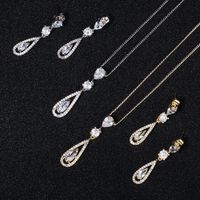 Fashion Zircon Pendant Long Drop-shaped Necklace Earrings Set Wholesale Nihaojewelry main image 5