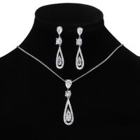 Fashion Zircon Pendant Long Drop-shaped Necklace Earrings Set Wholesale Nihaojewelry main image 6
