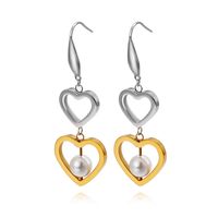 New Style Titanium Steel Double Heart-shaped Pearl Earrings Wholesale Nihaojewelry sku image 2