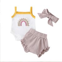 Summer Baby Girl   Romper Plaid Shorts Three-piece Baby Pants Set Fashion Baby Clothe sku image 1