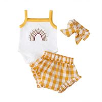 Summer Baby Girl   Romper Plaid Shorts Three-piece Baby Pants Set Fashion Baby Clothe sku image 6