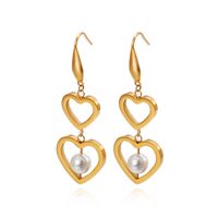 Neue Art Titanstahl Doppelte Herzförmige Perlenohrringe Großhandel Nihaojewelry main image 1