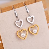 New Style Titanium Steel Double Heart-shaped Pearl Earrings Wholesale Nihaojewelry main image 4