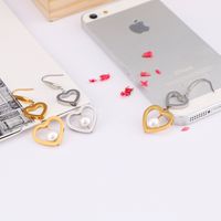 New Style Titanium Steel Double Heart-shaped Pearl Earrings Wholesale Nihaojewelry main image 5