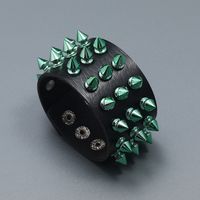 Wholesale Jewelry Punk Style Three-row Color Spikes Leather Bracelet Nihaojewelry main image 5