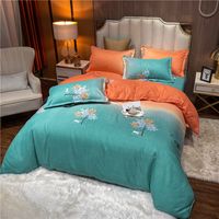 Wholesale Gradient Color Flower Printed Brushed Green Bedding Set Nihaojewelry main image 4