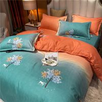 Wholesale Gradient Color Flower Printed Brushed Green Bedding Set Nihaojewelry main image 5
