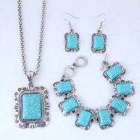 Fashion Metal Inlaid Turquoise Pendent Necklace Earrings Bracelet Set Wholesale Nihaojewelry main image 2