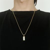 New Vintage Long Square Stainless Steel Chain Copper Inlaid Zircon Necklace Wholesale Nihaojewelry main image 1