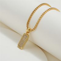 New Vintage Long Square Stainless Steel Chain Copper Inlaid Zircon Necklace Wholesale Nihaojewelry main image 3