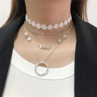 Vintage Fashion Stacked Multi-layer Rhinestone Pearl Lace Small Daisy Necklace Wholesale Nihaojewelry main image 3