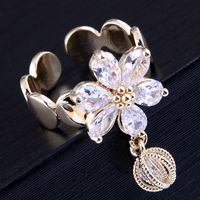 Korean Gold Plated Inlaid Zirconium Petals Drop Open Ring Wholesale Nihaojewelry sku image 1