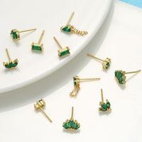 Retro Geometric Green Gemstones Diamond Copper Earrings Wholesale Nihaojewelry main image 6
