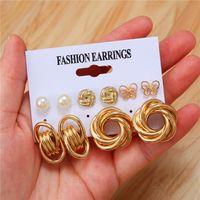 Simple Geometric Twist Circle Pearl Butterfly Earrings Set Wholesale Nihaojewelry main image 4