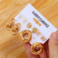 Simple Geometric Twist Circle Pearl Butterfly Earrings Set Wholesale Nihaojewelry main image 5