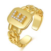 Fashion Letter Series Plated Real Gold Copper Open Ring Wholesale Nihaojewelry sku image 5