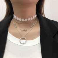 Vintage Fashion Stacked Multi-layer Rhinestone Pearl Lace Small Daisy Necklace Wholesale Nihaojewelry sku image 1