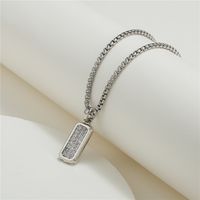 New Vintage Long Square Stainless Steel Chain Copper Inlaid Zircon Necklace Wholesale Nihaojewelry sku image 1