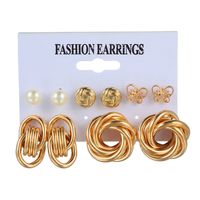 Simple Geometric Twist Circle Pearl Butterfly Earrings Set Wholesale Nihaojewelry sku image 1