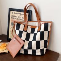 Fashion Large-capacity Canvas Shoulder Tote Checkered Bag Wholesale Nihaojewelry main image 1