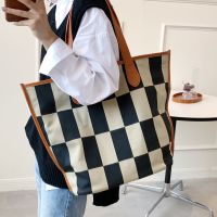 Fashion Large-capacity Canvas Shoulder Tote Checkered Bag Wholesale Nihaojewelry main image 4