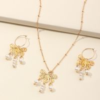 Golden Butterfly Pearl Pendant Earrings Necklace Set Wholesale Nihaojewelry main image 5