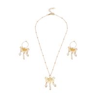 Golden Butterfly Pearl Pendant Earrings Necklace Set Wholesale Nihaojewelry main image 8