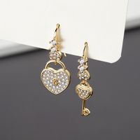 Wholesale Jewelry Heart Key Pendant Copper Inlaid Zircon Asymmetrical Earrings Nihaojewelry main image 1
