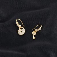 Wholesale Jewelry Heart Key Pendant Copper Inlaid Zircon Asymmetrical Earrings Nihaojewelry main image 4