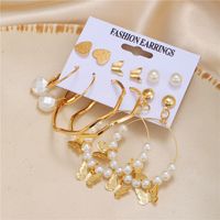 Wholesale Jewelry Geometric Pearl Butterfly Heart Earrings 6 Pairs Set Nihaojewelry main image 3