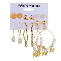 Wholesale Jewelry Geometric Pearl Butterfly Heart Earrings 6 Pairs Set Nihaojewelry main image 6