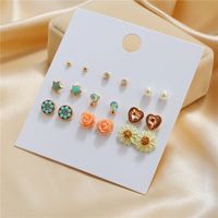 Wholesale Jewelry Five-pointed Star Daisy Rhinestone Earrings 9 Pairs Set Nihaojewelry main image 4