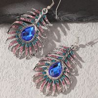 Boucles D&#39;oreilles En Plumes De Paon Brillant De Mode Plein De Diamants En Gros Nihaojewelry main image 4