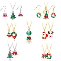 European And American New Ladies Christmas Drip Series Bell Snowman Wreath Santa Claus Necklace And Earrings Suite main image 1
