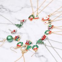 European And American New Ladies Christmas Drip Series Bell Snowman Wreath Santa Claus Necklace And Earrings Suite main image 3