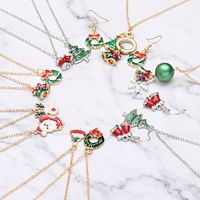 European And American New Ladies Christmas Drip Series Bell Snowman Wreath Santa Claus Necklace And Earrings Suite main image 4