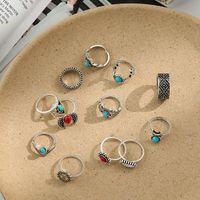 Wholesale Jewelry Red Crescent Wings Turquoise Ring 12-piece Set Nihaojewelry main image 5