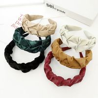 Simple Solid Color Wide-brimmed Leather Pleated Headband Wholesale Nihaojewelry main image 2