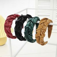 Simple Solid Color Wide-brimmed Leather Pleated Headband Wholesale Nihaojewelry main image 4