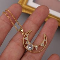 Fashion Hollow Copper Inlaid Zirconium Moon Necklace Wholesale Nihaojewelry main image 5