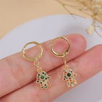 European And American Simple Trendy Unique Copper Inlaid Zirconium Palm Earrings Women's Korean Cute Exquisite Real Gold Electroplated Earrings main image 3