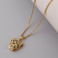 Simple Vintage Copper Inlaid Zirconium Leopard Head Necklace Wholesale Nihaojewelry main image 3