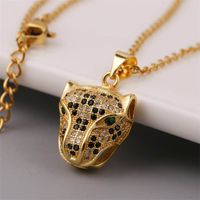 Simple Vintage Copper Inlaid Zirconium Leopard Head Necklace Wholesale Nihaojewelry main image 4