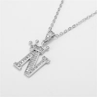 Fashion Micro-inlaid Zircon Crown English Letter Necklace Platinum Necklace Wholesale Nihaojewelry sku image 14
