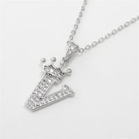 Fashion Micro-inlaid Zircon Crown English Letter Necklace Platinum Necklace Wholesale Nihaojewelry sku image 22