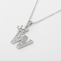 Fashion Micro-inlaid Zircon Crown English Letter Necklace Platinum Necklace Wholesale Nihaojewelry sku image 23
