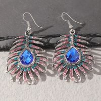 Boucles D&#39;oreilles En Plumes De Paon Brillant De Mode Plein De Diamants En Gros Nihaojewelry sku image 1